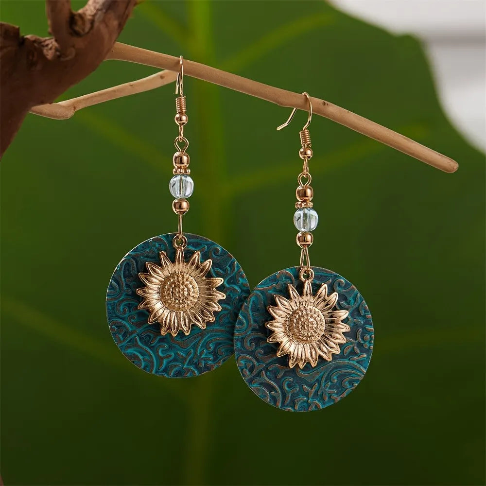 Boho Sunflower Earrings Creative Fashion Vintage Engagement Wedding Drop Earrings Female Jewelry tribal jewelry