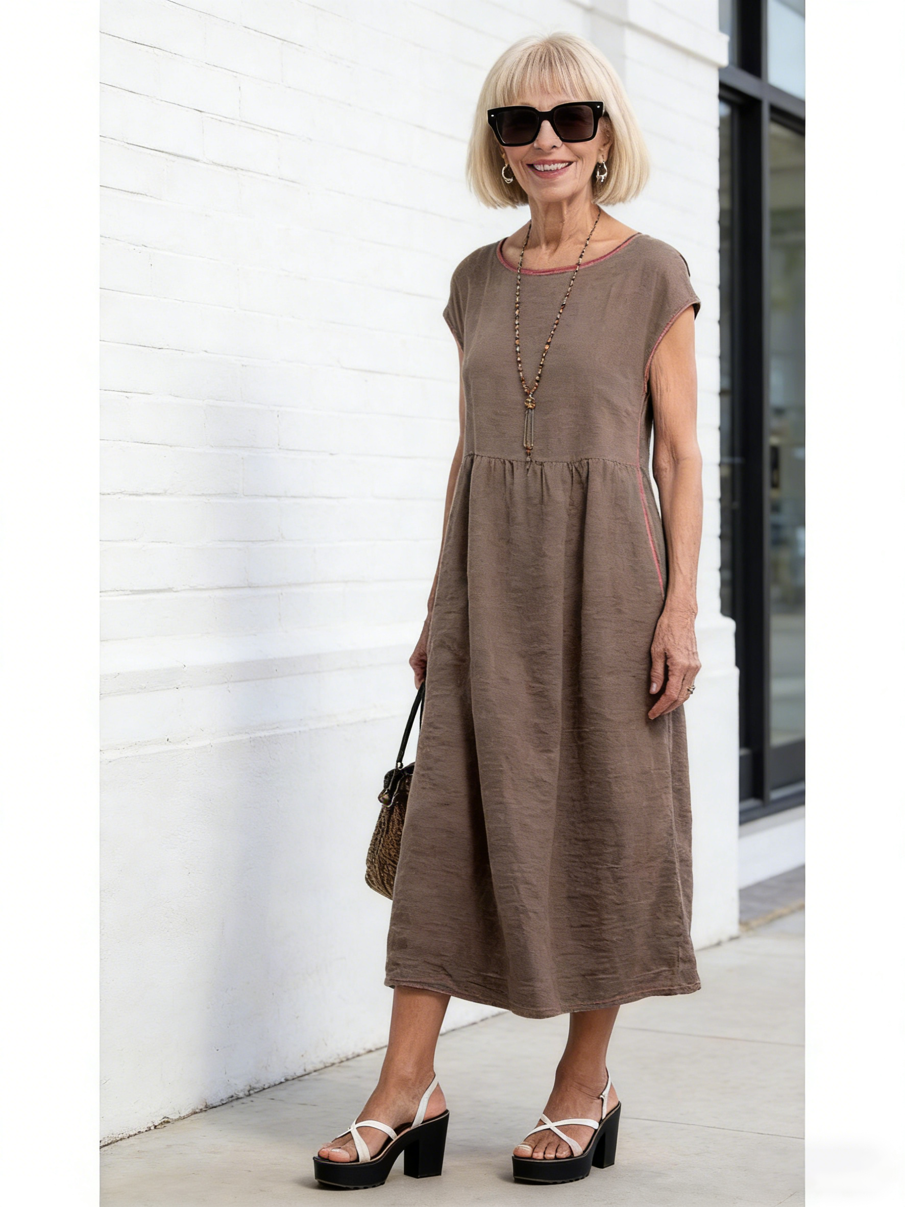 Solid Color Sleeveless Loose Cotton and Linen Pockets, Dress