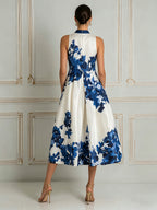 Elegant Floral Halter A-Line  Midi Dress