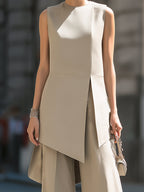 Sleeveless Asymmetric Layered Top Wide-Leg Pants Set
