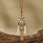 3pcs Boho Ethnic Long Sundry Colors Tassel Pendant Necklaces For Women Retro Rhinestone Drip Oil Alloy Necklace