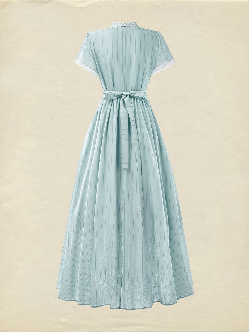 (SIZE:XS-XXL)Maxi Dress, Vintage, Summer, Natural, A-Line, Lace Collar, Short Sleeves, Blue