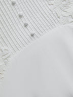 Midi Cotton Dress, Sleeveless, Round Neck, Plain, Lace, Vintage, White