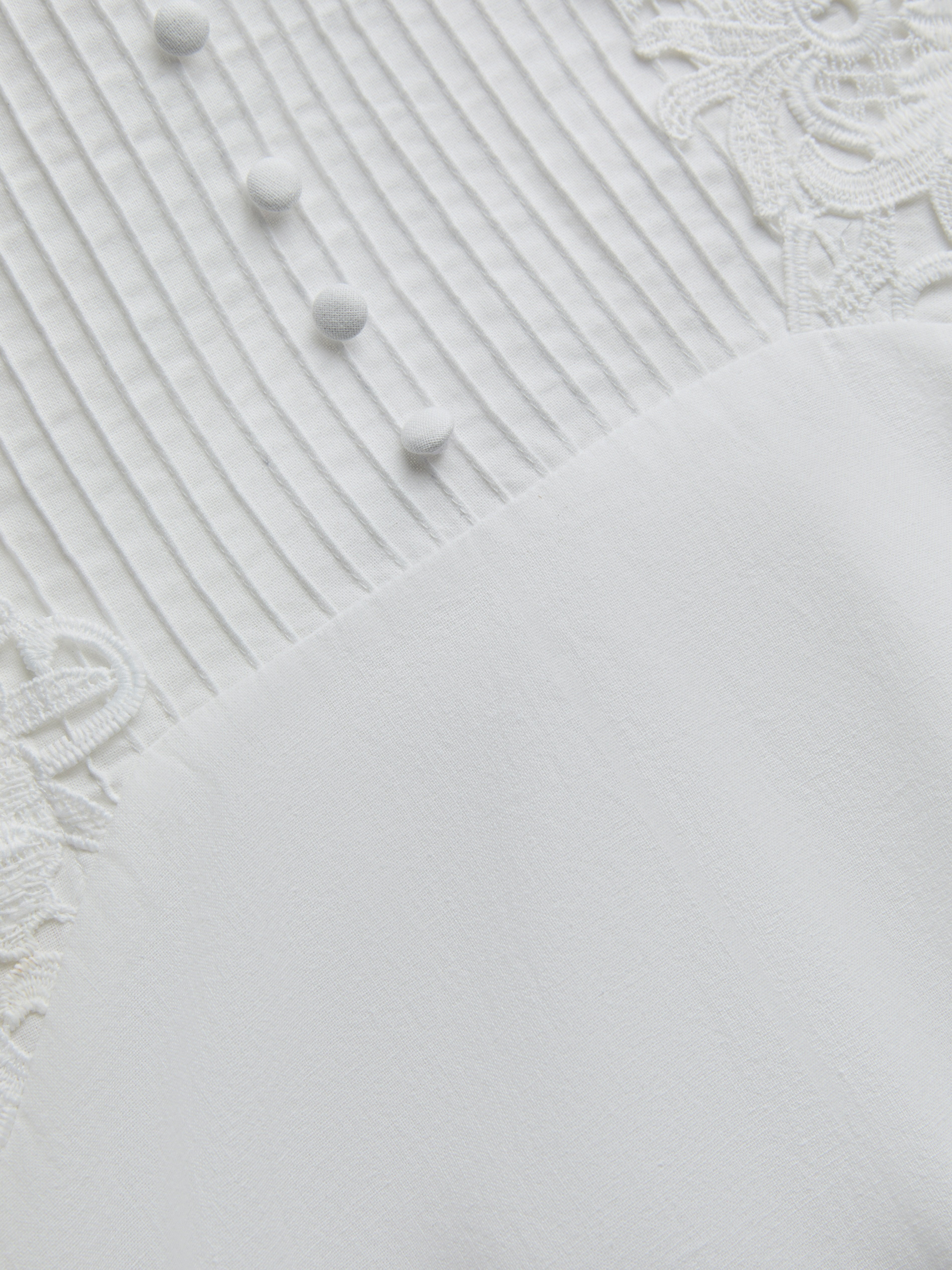 Midi Cotton Dress, Sleeveless, Round Neck, Plain, Lace, Vintage, White