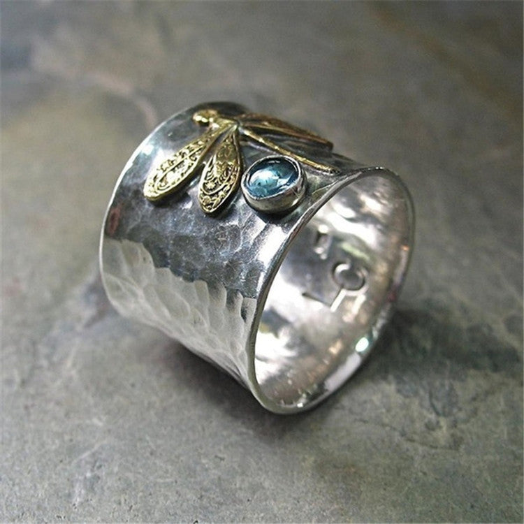 Retro Aquamarine Dragonfly Ring