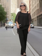 2Pcs Bat Sleeve Top Trousers Women's Casual Off-the-shoulder Irregular Party Suit Elegant Two-piece Set