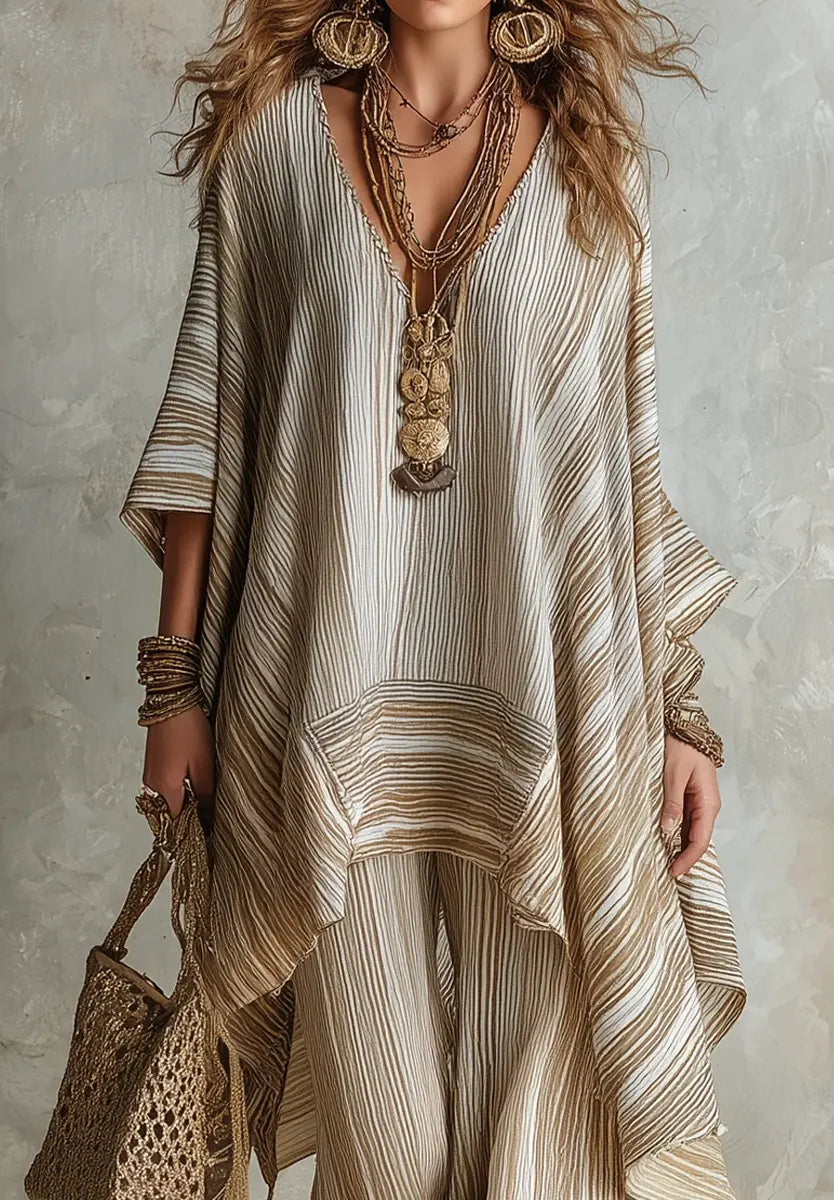Women's Chic Striped Casual Stylish Cotton Linen Top & Pants Set