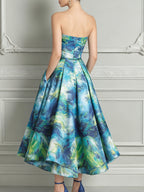 Blue Green Abstract Oil Painting Print Midi Dress