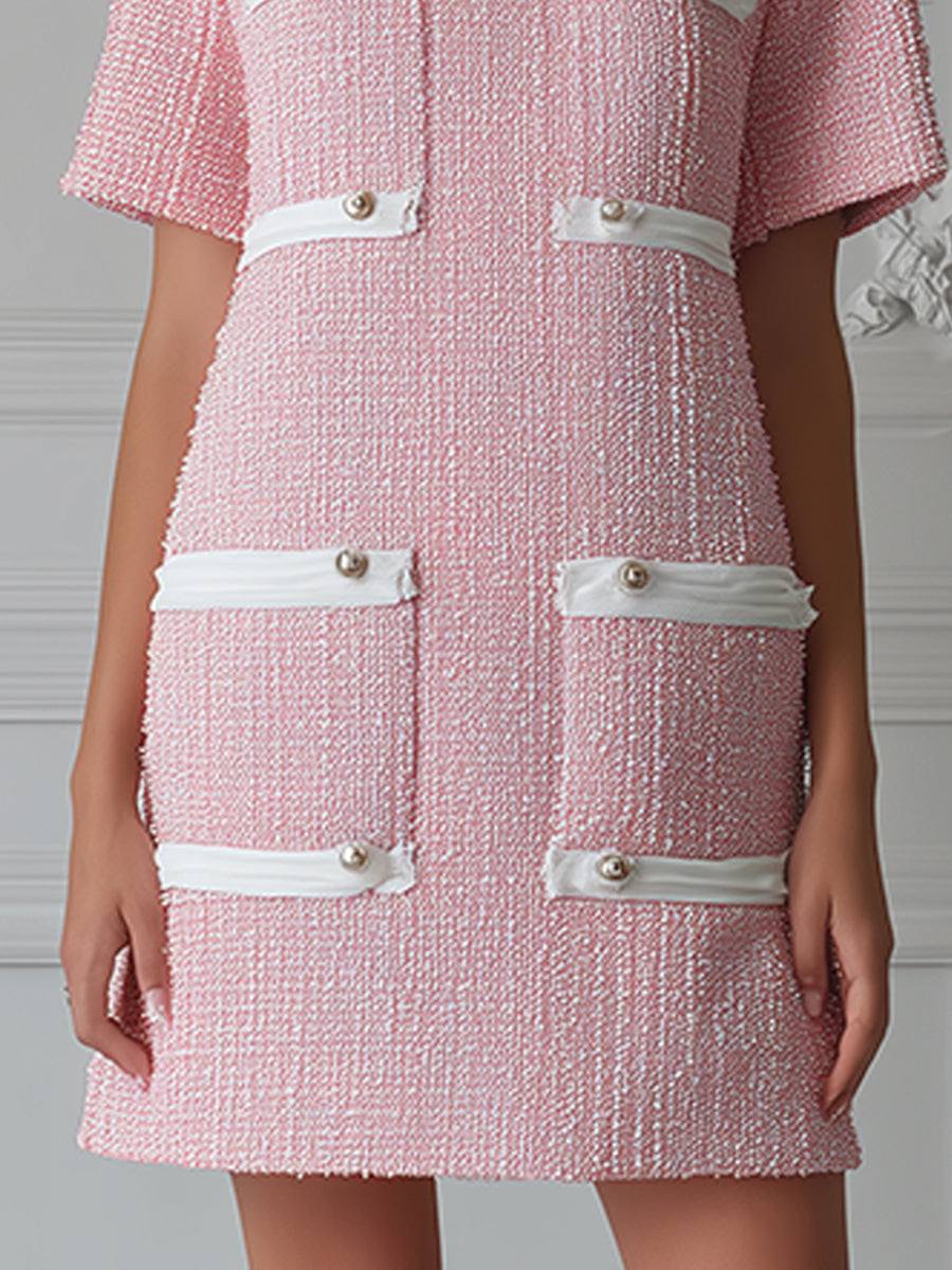 Chic Pink Tweed Mini Dress