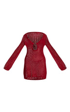 Burgundy Crochet O Ring Mini Beach Dress