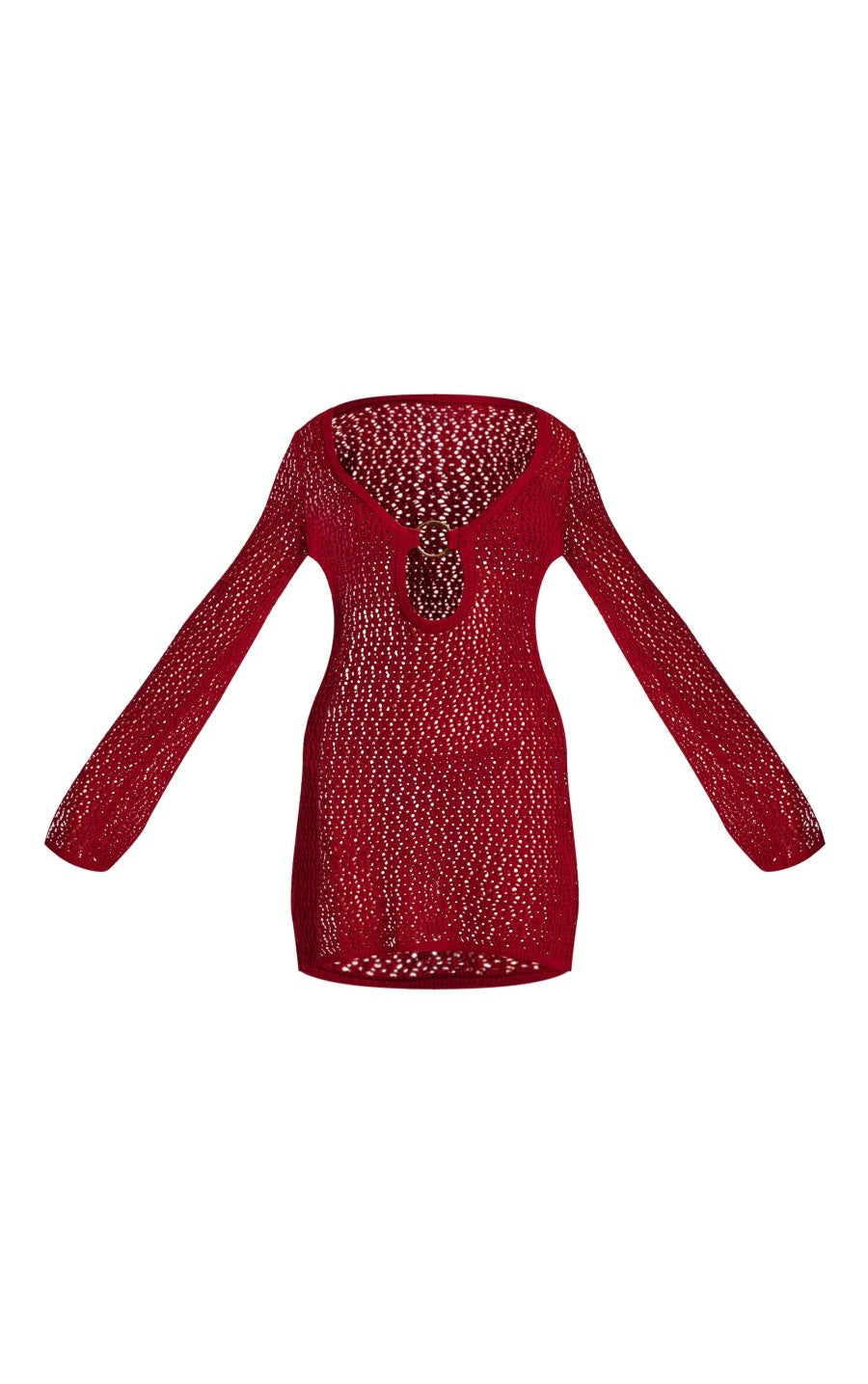 Burgundy Crochet O Ring Mini Beach Dress