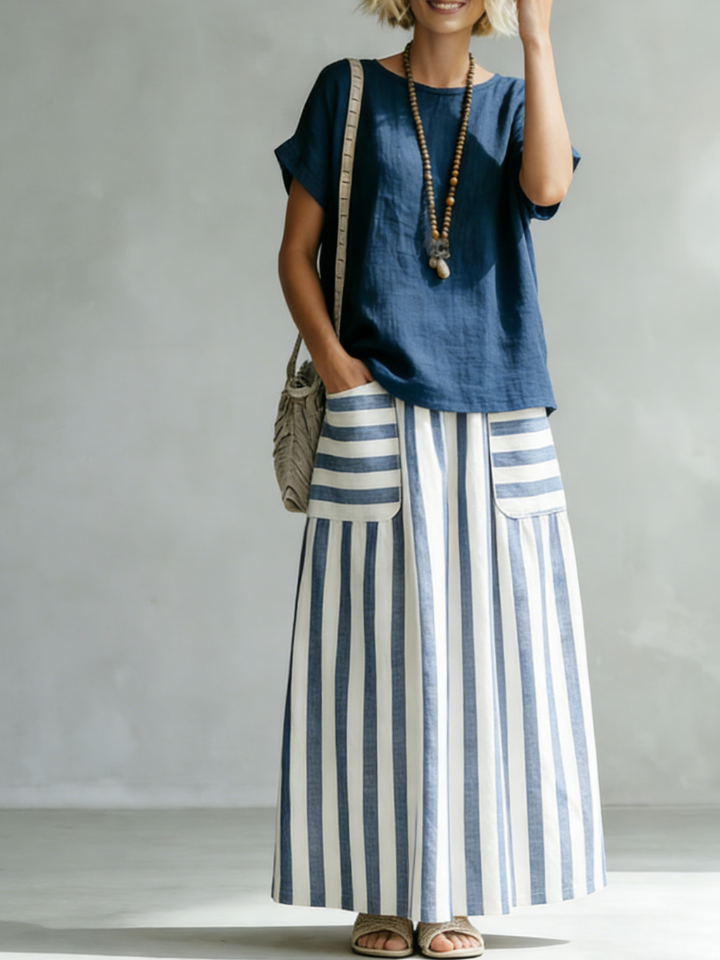 Cozy Classic Striped Cotton-linen Two-piece Set