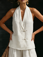 Stylish & Elegant Frog Closures Cotton-linen Two-piece Set
