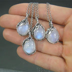 Moonstone Necklace Pendant Boho Leaf Rattan