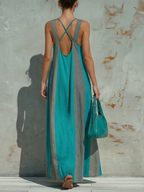 Teal & Gray Color Block Sleeveless Maxi Dress