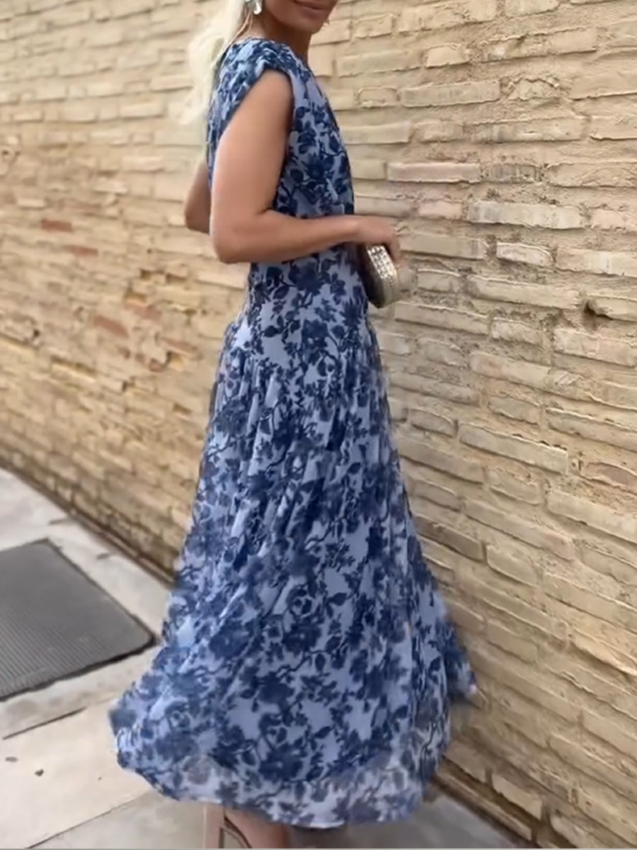 Elegant And Cozy Floral-print Sleeveless Mesh Dress