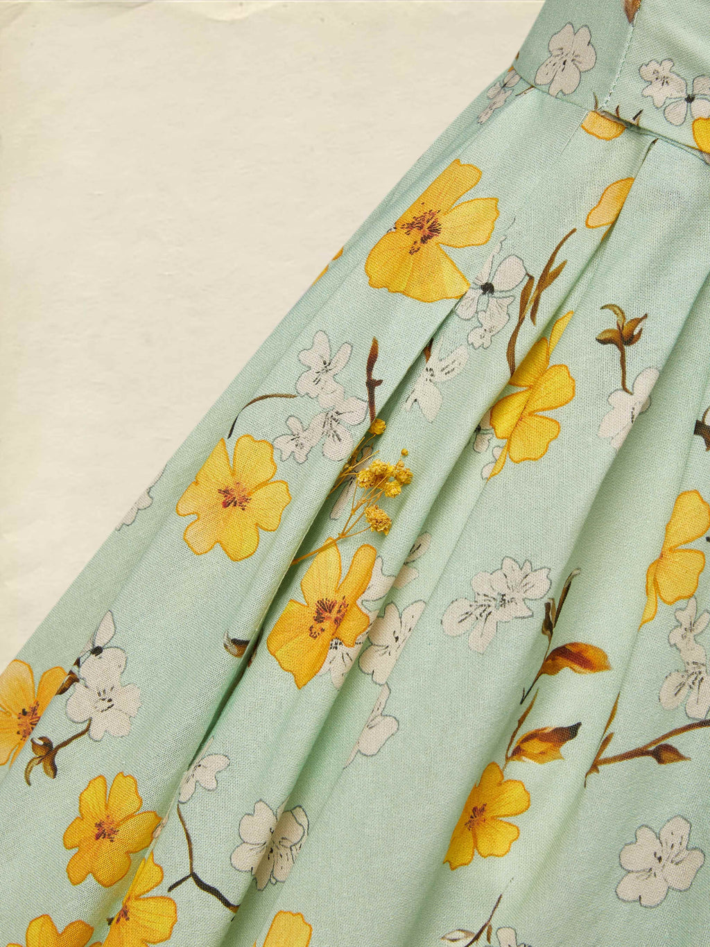 Midi Linen Dress , Sleeveless, Halter, Floral, Pocket Design, Vacation, Vintage, Green