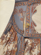 Maxi Cotton Dress, Sleeveless, V Neck, Floral, Belt Design, Vacation, Vintage, Apricot
