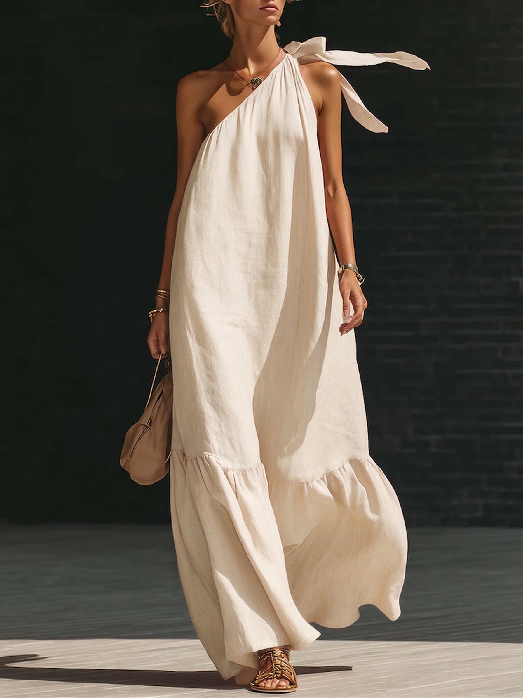 Elegant Off-shoulder Tie-strap Maxi Dress