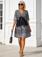 Vacation Deep V Print Casual Ethnic Style Dress