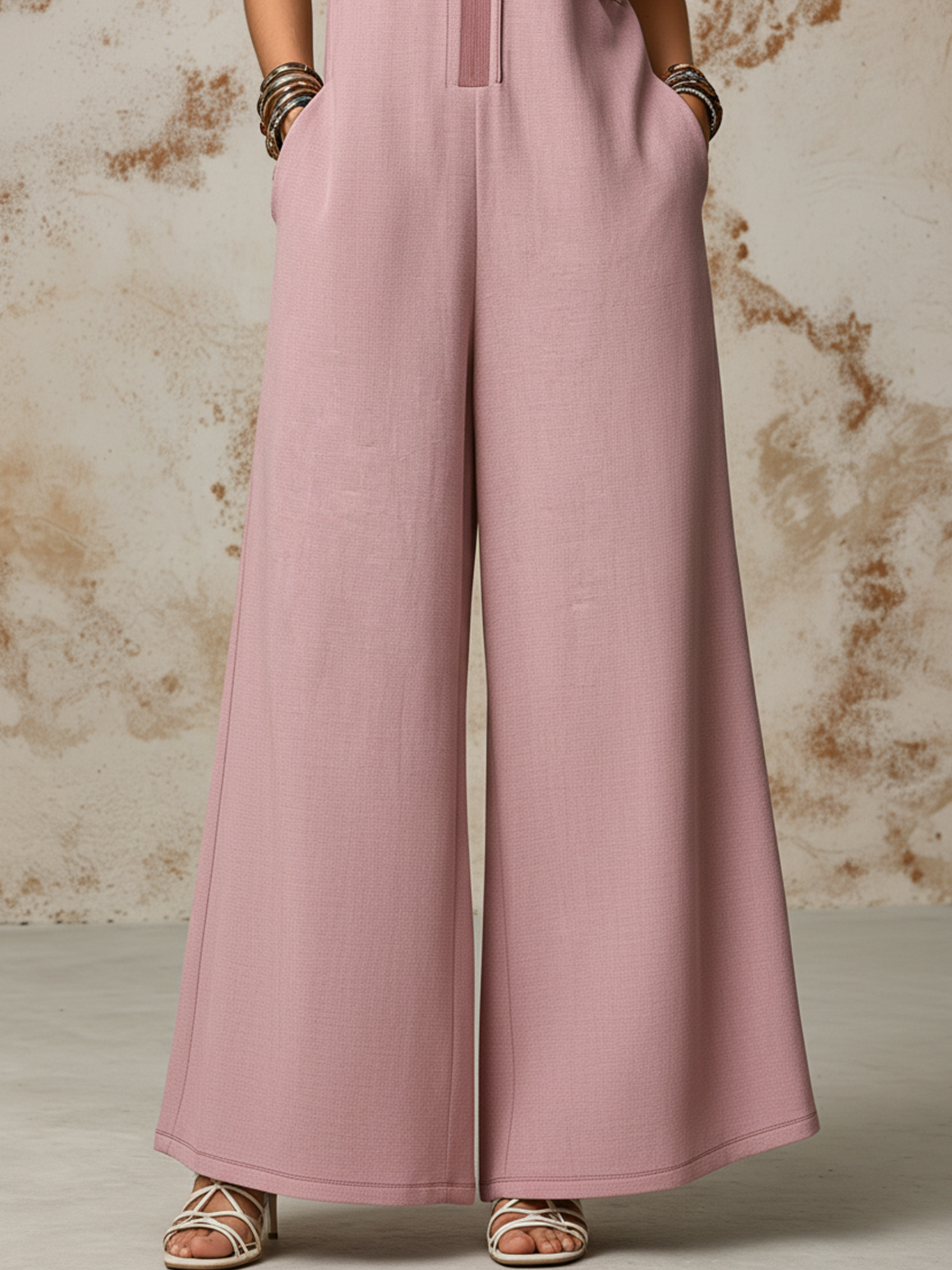 Dusty Pink Linen-Blend Utility Pocket Wide-Leg Jumpsuit