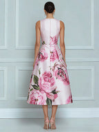Blossoming Romance Lustrous Floral A-Line Midi Dress