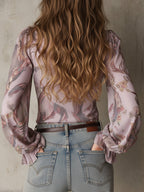 Vintage-style Snake Print Satin Blouse With Ruffles