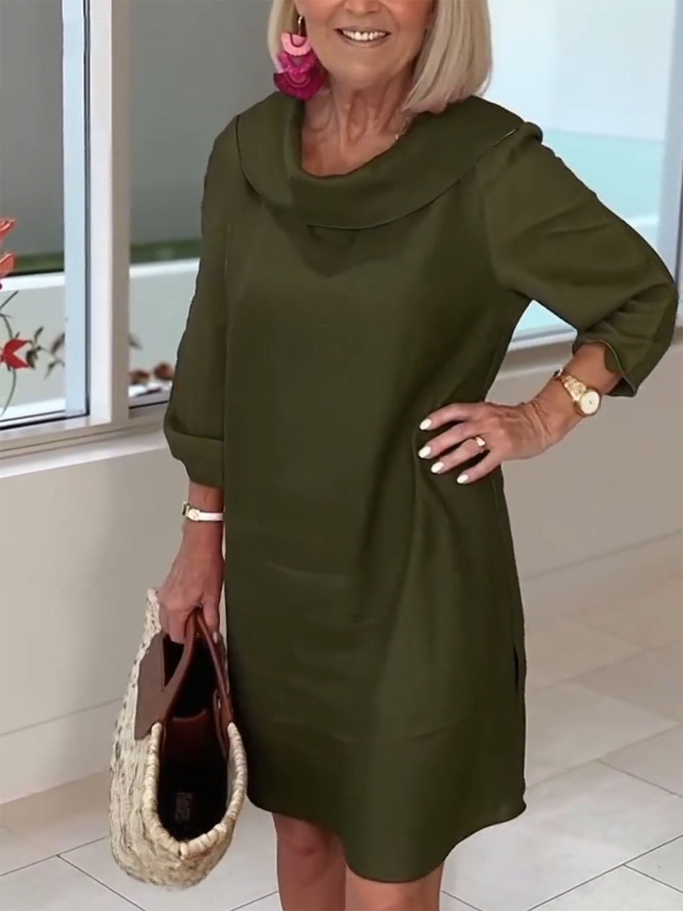 Cotton Pile Collar 3/4 Sleeve DressCottonPile Collar 3/4 Sleeve Dress