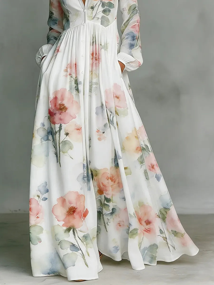 Women's Vintage Floral Art Elegant Romantic Casual Vacation Maxi Dress