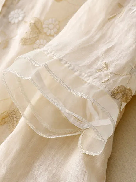 Shirt Yarn Picking Embroidery Shirt Temperament Splicing Organza Top