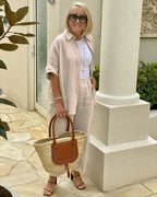 Long Sleeve Button Shirt &Minimalist Solid Two-piece Set