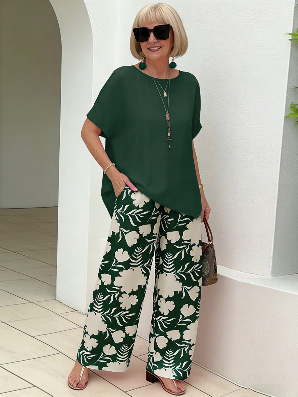 2Pcs Fashion Loose Printed Pants Casual Suit Two Pieces