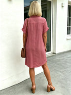 Solid Color Shirt Dress Simple, Made of Breathable, Featuring a Lapel Collar and Orderly Button Arrangement That Adds a Vintage Charm