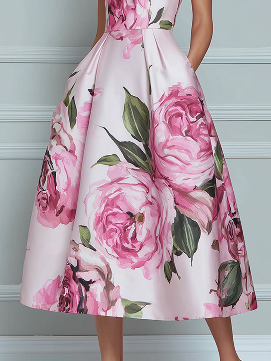 Blossoming Romance Lustrous Floral A-Line Midi Dress