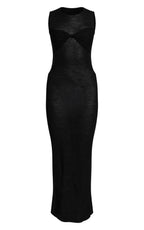 Black Filigree Knit Twist Front Maxi Beach Dress