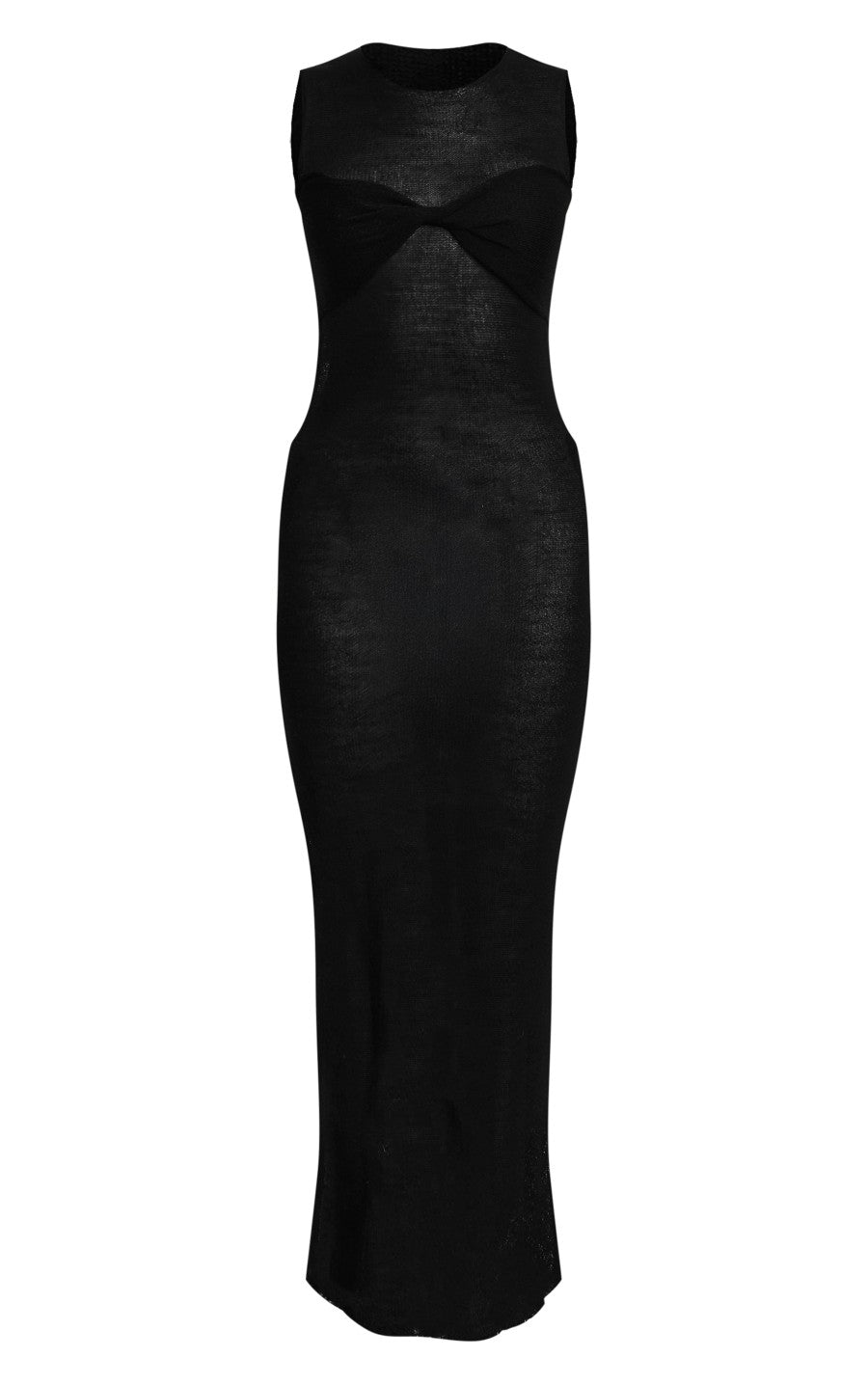 Black Filigree Knit Twist Front Maxi Beach Dress