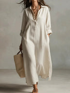 Women's Solid Color Art Casual Fashion Cotton Linen Maxi Dress