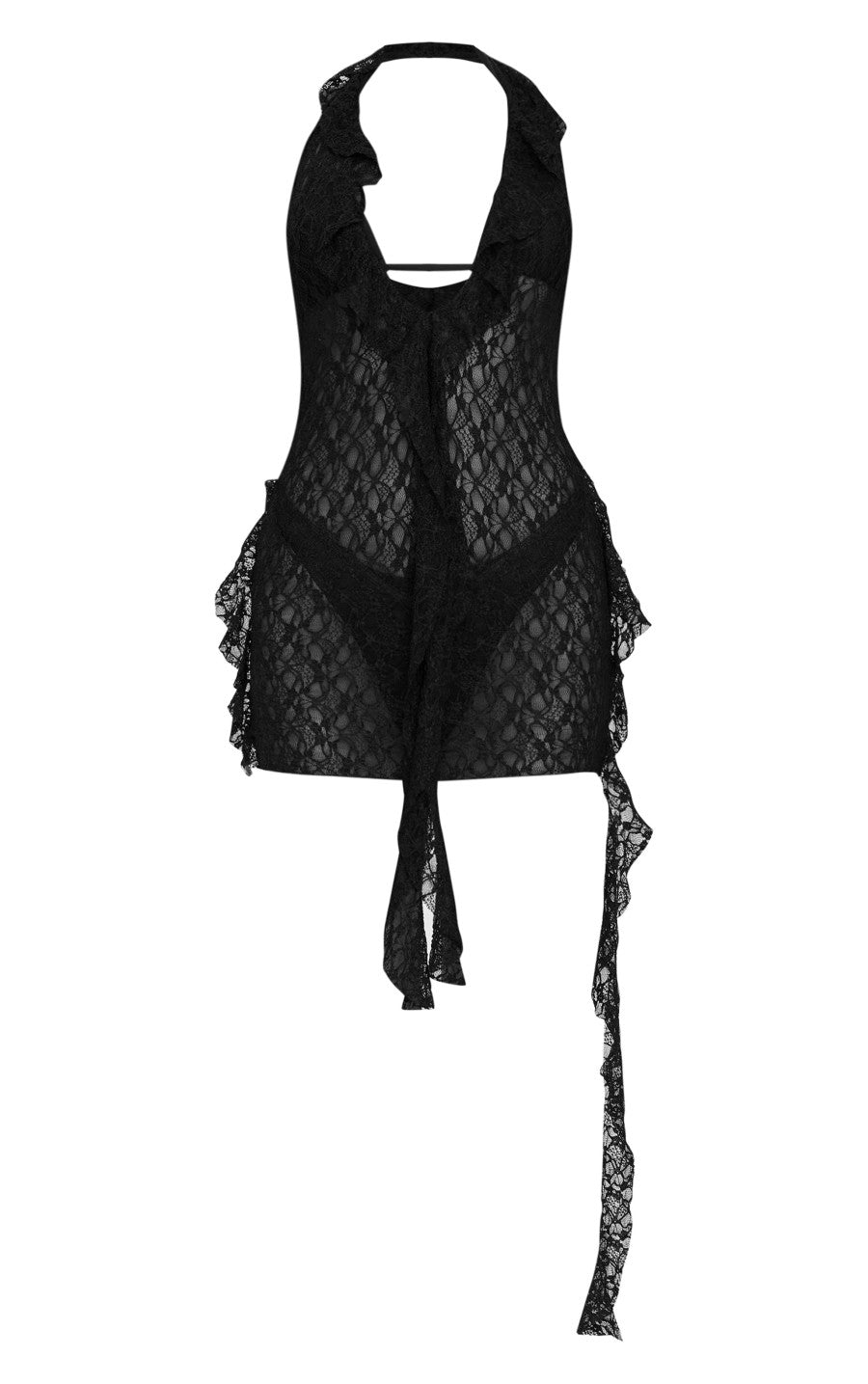 Black Frill Lace Detail Mini Beach Dress