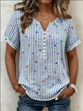 Casual Heart And Stripe Linen-cotton Shirt