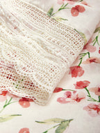(SIZE:XS-XXL) Linen Maxi Dress, Short Sleeve, Lace Collar, Floral, Vintage, White