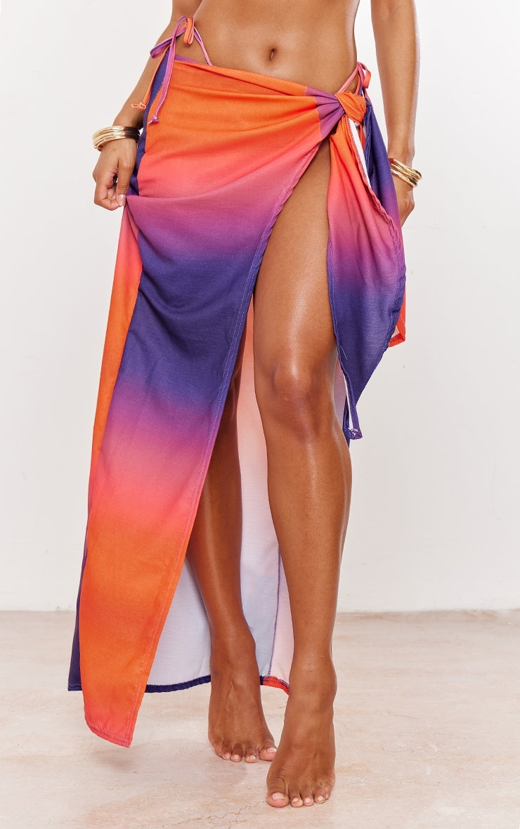 Purple Ombre Printed Tie Maxi Beach Sarong
