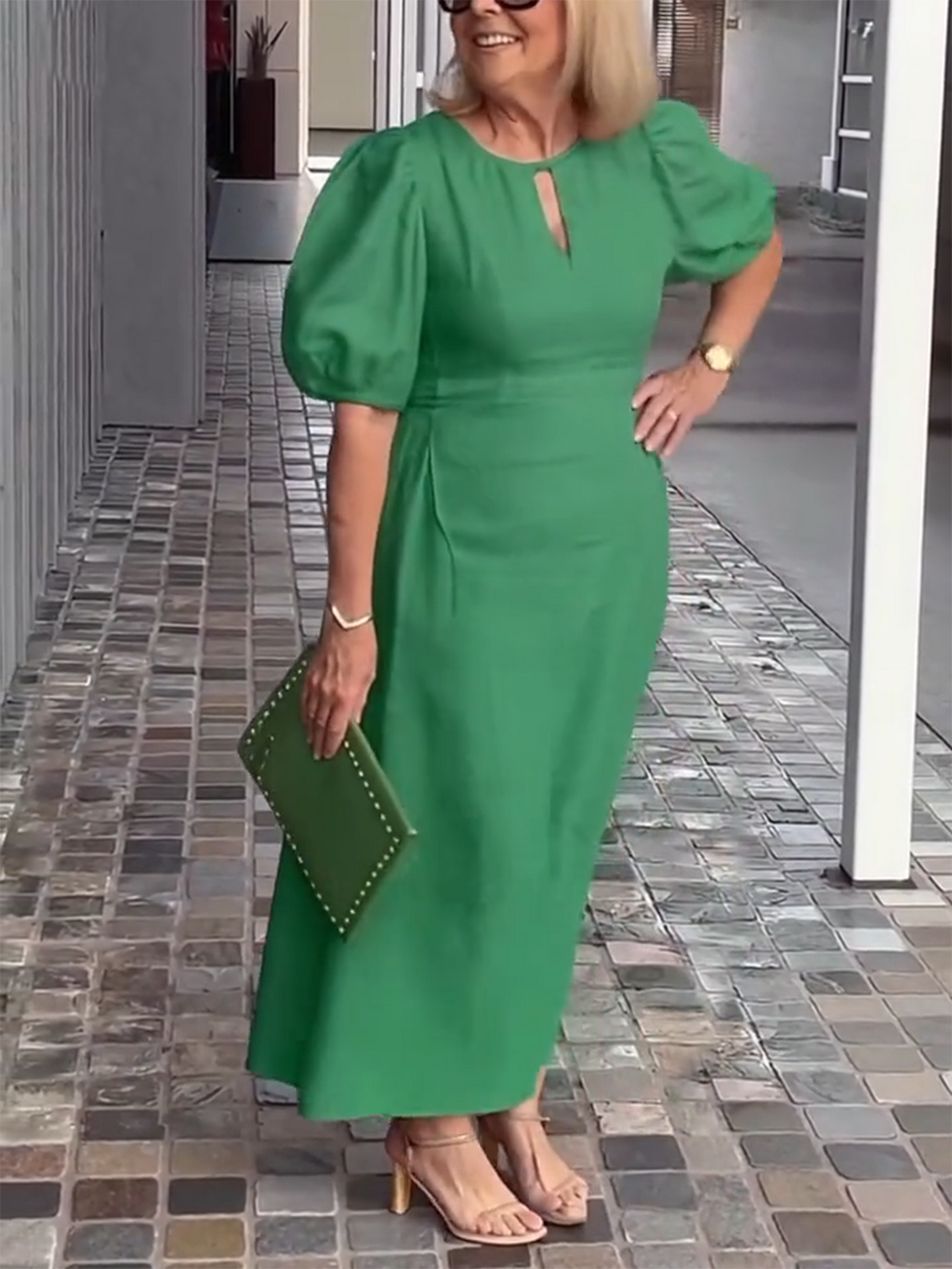 Evening Dress Formal Dress Solid Color Loose-Fitting Casual Round-Neck Small Lantern Sleeves