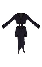 Black Bubble Texture Tie Front Top And Sarong Beach Set