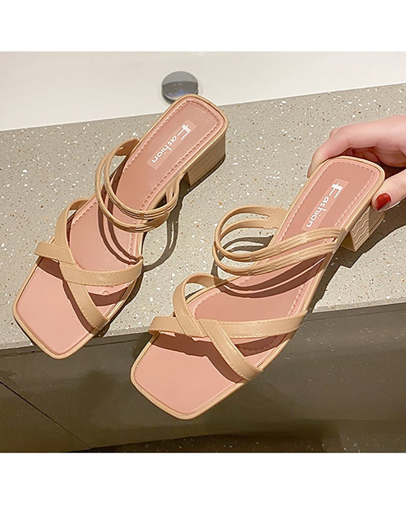 Chunky Heel Wedge Slippers Sandals Two-Way Beach Seaside Half Slippers