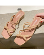Chunky Heel Wedge Slippers Sandals Two-Way Beach Seaside Half Slippers