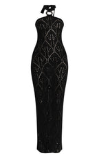 Black Crochet Halter Neck Maxi Beach Dress