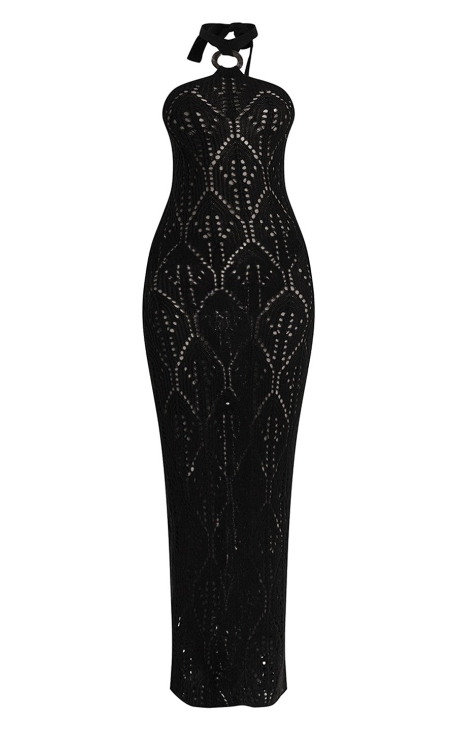 Black Crochet Halter Neck Maxi Beach Dress