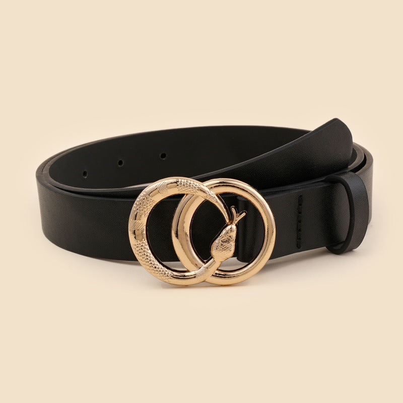 Snake Double Circle Buckle Belt, Elegant Fashion and High-end Dress, Jeans Decorative Belt.