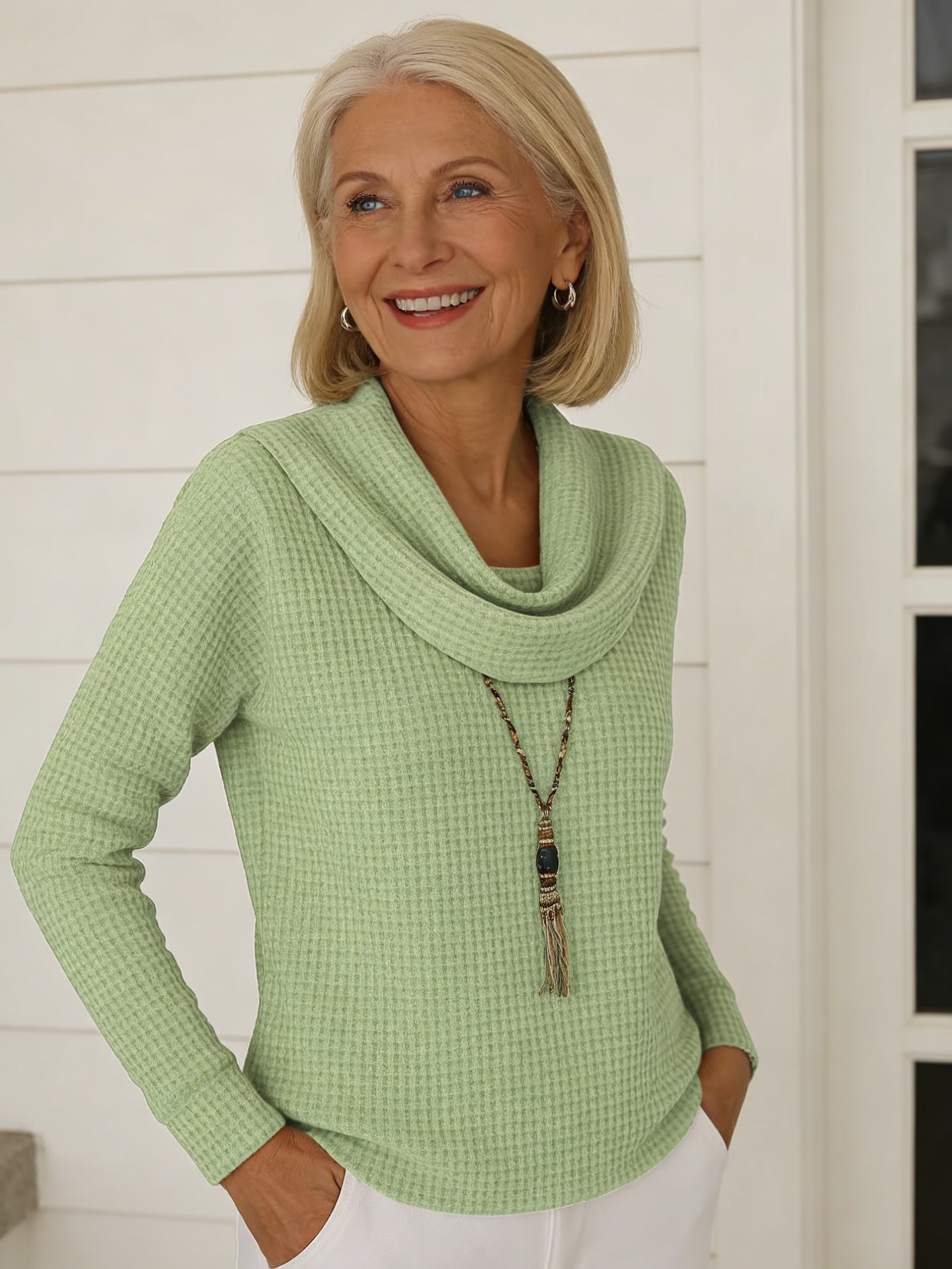 Casual Loose Fashion Solid Color Waffle Long Sleeve Pullover