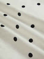 Maxi Linen Dress, Short Sleeves, Shawl Collar, Polka Dots, French Vintage, Off White